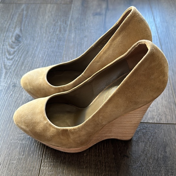 Saint Laurent Camel Suede “ Maryna Wedge” Size 37 fits like a 6.5 - Picture 2 of 16